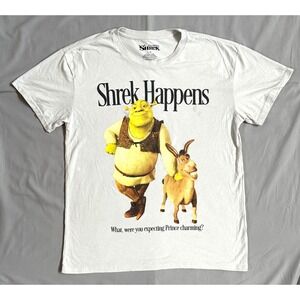 DreamWorks Shrek Happens Graphic T-Shirt Mens Large White Donkey Movie Tee